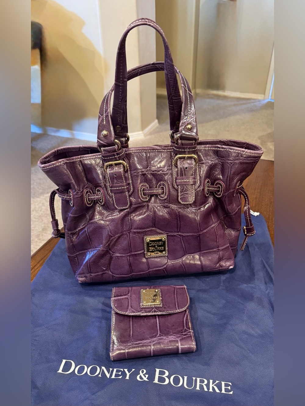 Dooney & Bourke Purple Croc-Embossed Small Chiara with Small Flap Wallet